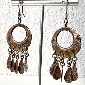 Bohemian Style 3" Dangle Earrings Teardrop Textured Charms Ornate Circular Desig